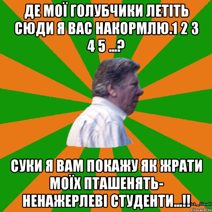 Де мої голубчики летіть сюди я вас накормлю.1 2 3 4 5 ...? Суки я вам покажу як жрати моїх пташенять- ненажерлеві студенти...!!