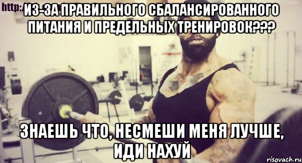 Из-за правильного сбалансированного питания и предельных тренировок??? Знаешь что, несмеши меня лучше, ИДИ НАХУЙ