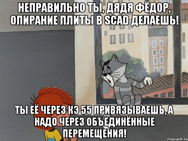 Неправильно ты, дядя Фёдор, опирание плиты в SCAD делаешь! Ты её через КЭ 55 привязываешь, а надо через объединённые перемещения!