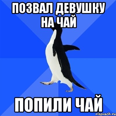 Позвал девушку на чай Попили чай, Мем  Социально-неуклюжий пингвин