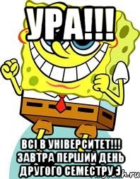 Ура!!! Всі в університет!!! Завтра перший день другого семестру :), Мем спанч боб