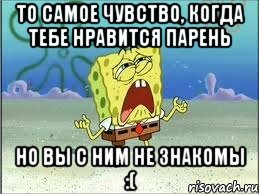 То самое чувство, когда тебе нравится парень но вы с ним не знакомы :(, Мем Спанч Боб плачет