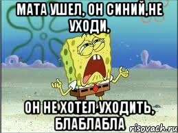 мата ушел, он синий,не уходи, он не хотел уходить, блаблабла, Мем Спанч Боб плачет