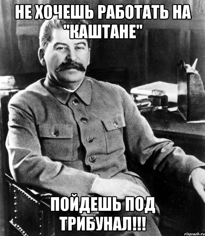 НЕ ХОЧЕШЬ РАБОТАТЬ НА "КАШТАНЕ" ПОЙДЕШЬ ПОД ТРИБУНАЛ!!!, Мем  иосиф сталин