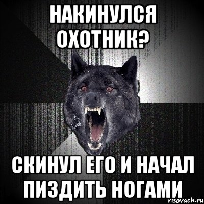 Накинулся охотник? Скинул его и начал пиздить ногами, Мем Сумасшедший волк