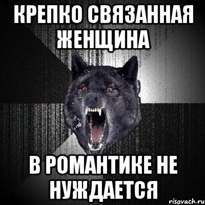 КРЕПКО СВЯЗАННАЯ ЖЕНЩИНА В РОМАНТИКЕ НЕ НУЖДАЕТСЯ, Мем Сумасшедший волк