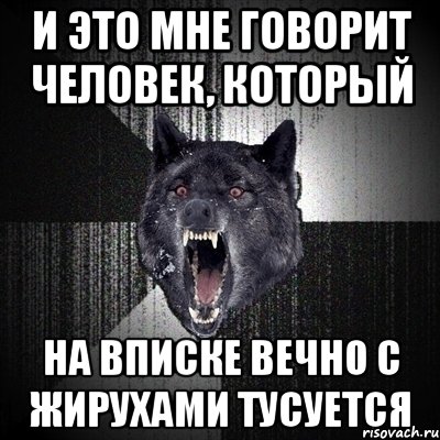 И это мне говорит человек, который На вписке вечно с жирухами тусуется, Мем Сумасшедший волк