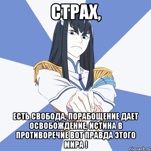 страх, есть свобода, порабощение дает освобождение, истина в противоречие вот правда этого мира !