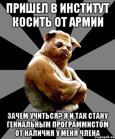 пришел в институт косить от армии зачем учиться? я и так стану гениальным программистом от наличия у меня члена