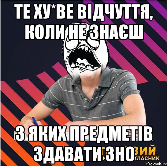 те ху*ве відчуття, коли не знаєш з яких предметів здавати ЗНО, Мем Типовий одинадцятикласник