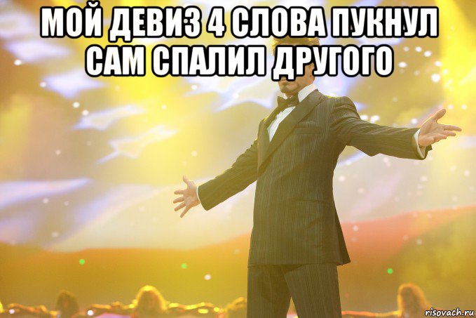мой девиз 4 слова пукнул сам спалил другого , Мем Тони Старк (Роберт Дауни младший)