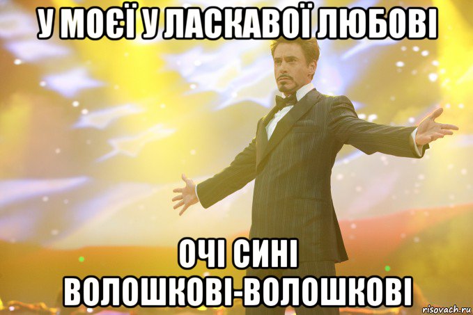 У моєї у ласкавої любові очі сині волошкові-волошкові, Мем Тони Старк (Роберт Дауни младший)