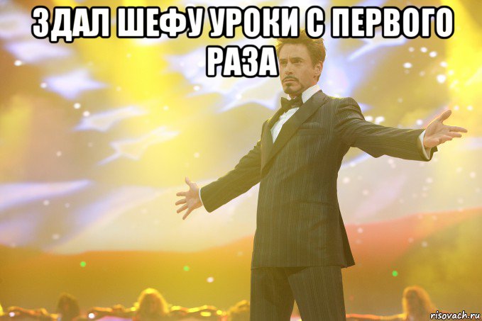 здал шефу уроки с первого раза , Мем Тони Старк (Роберт Дауни младший)