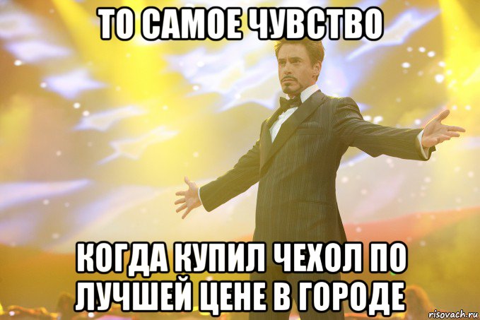 то самое чувство когда купил чехол по лучшей цене в городе, Мем Тони Старк (Роберт Дауни младший)