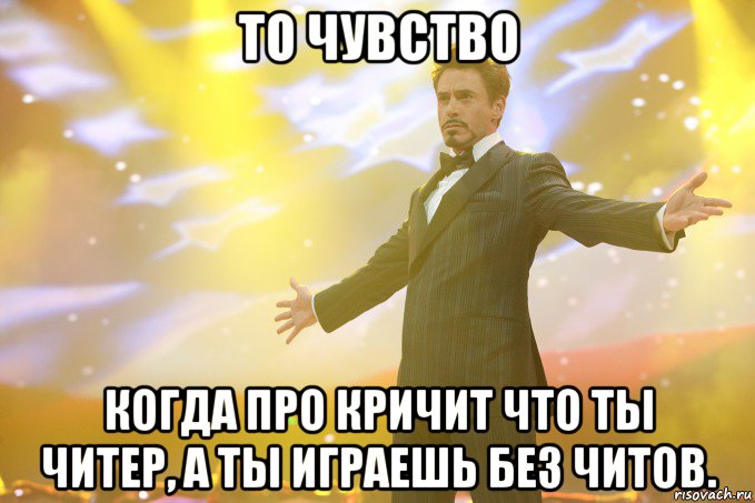 То чувство Когда про кричит что ты читер, а ты играешь без читов., Мем Тони Старк (Роберт Дауни младший)