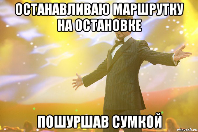 Останавливаю маршрутку на остановке Пошуршав сумкой, Мем Тони Старк (Роберт Дауни младший)