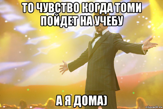 То чувство когда Томи пойдет на учебу а я ДОМА), Мем Тони Старк (Роберт Дауни младший)