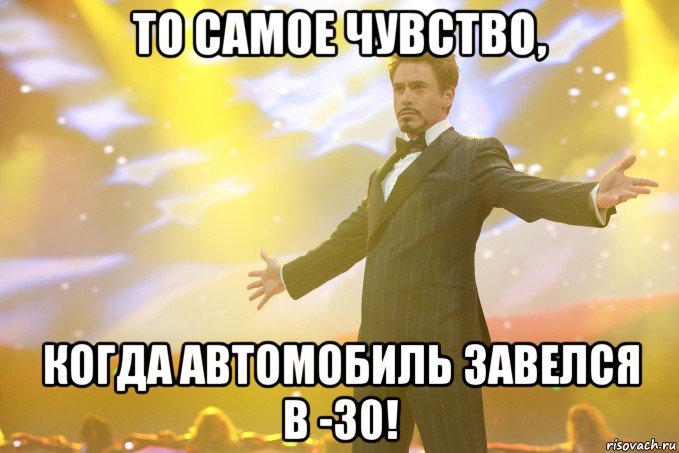 То самое чувство, когда автомобиль завелся в -30!, Мем Тони Старк (Роберт Дауни младший)