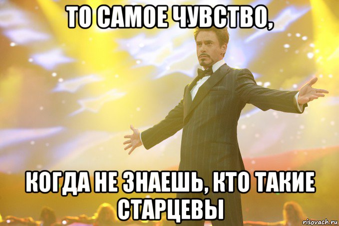 ТО САМОЕ ЧУВСТВО, КОГДА НЕ ЗНАЕШЬ, КТО ТАКИЕ СТАРЦЕВЫ, Мем Тони Старк (Роберт Дауни младший)