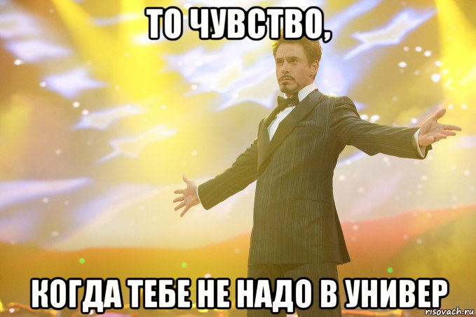 то чувство, когда тебе не надо в универ, Мем Тони Старк (Роберт Дауни младший)