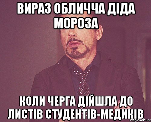 Вираз обличча Діда Мороза коли черга дійшла до листів студентів-медиків, Мем твое выражение лица