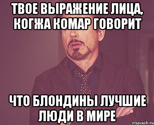 Твое выражение лица, когжа комар говорит что блондины лучшие люди в мире, Мем твое выражение лица