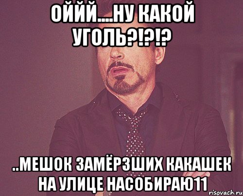 оййй....ну какой уголь?!?!? ..мешок замёрзших какашек на улице насобираю11, Мем твое выражение лица