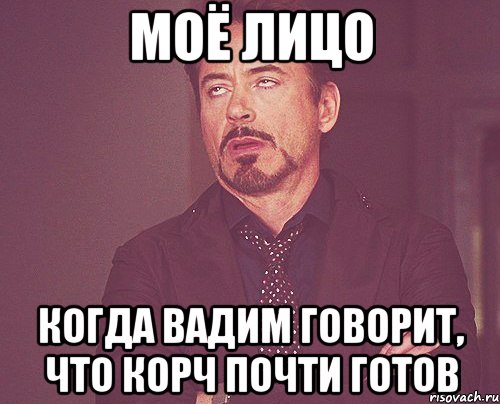 Моё лицо Когда Вадим говорит, что корч почти готов, Мем твое выражение лица
