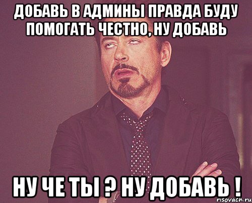 ДОБАВЬ В АДМИНЫ ПРАВДА БУДУ ПОМОГАТЬ ЧЕСТНО, НУ ДОБАВЬ НУ ЧЕ ТЫ ? НУ ДОБАВЬ !, Мем твое выражение лица