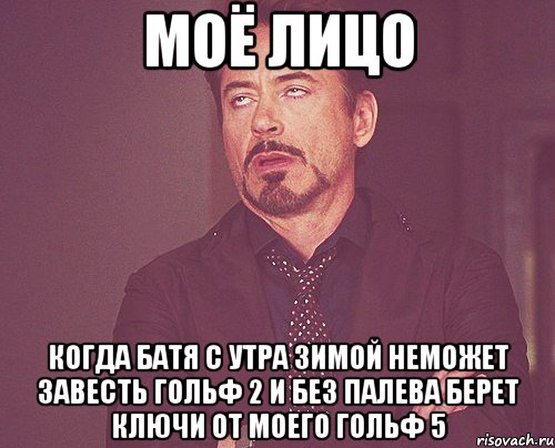 МОЁ ЛИЦО КОГДА БАТЯ С УТРА ЗИМОЙ НЕМОЖЕТ ЗАВЕСТЬ ГОЛЬФ 2 И БЕЗ ПАЛЕВА БЕРЕТ КЛЮЧИ ОТ МОЕГО ГОЛЬФ 5, Мем твое выражение лица