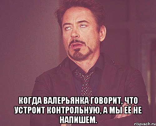  Когда Валерьянка говорит, что устроит контрольную, а мы её не напишем., Мем твое выражение лица