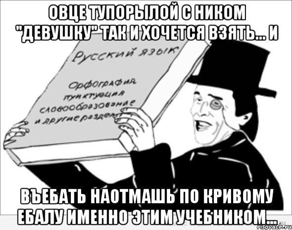 ОВЦЕ ТУПОРЫЛОЙ с ником "девушку" так и хочется взять... и ВЪЕБАТЬ наотмашь по кривому ЕБАЛУ именно этим учебником..., Мем уа кп