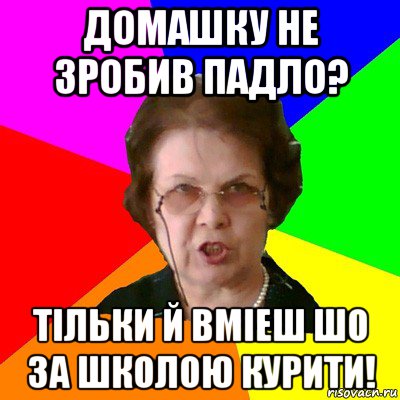 Домашку не зробив падло? Тільки й вміеш шо за школою курити!, Мем Типичная училка