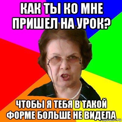 КАК ТЫ КО МНЕ ПРИШЕЛ НА УРОК? ЧТОБЫ Я ТЕБЯ В ТАКОЙ ФОРМЕ БОЛЬШЕ НЕ ВИДЕЛА, Мем Типичная училка