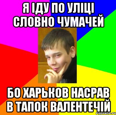 Я ІДУ ПО УЛІЦІ СЛОВНО ЧУМАЧЕЙ БО ХАРЬКОВ НАСРАВ В ТАПОК ВАЛЕНТЕЧІЙ