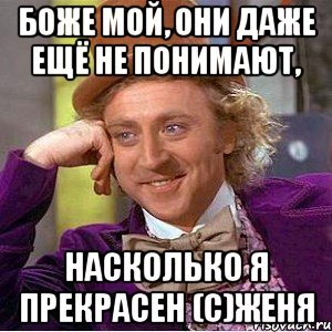 Боже мой, они даже ещё не понимают, насколько я прекрасен (с)Женя, Мем Ну давай расскажи (Вилли Вонка)