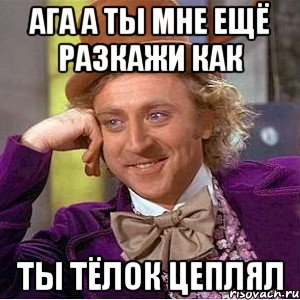 Ага а ты мне ещё разкажи как ты тёлок цеплял, Мем Ну давай расскажи (Вилли Вонка)