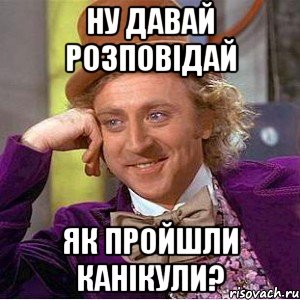 ну давай розповідай як пройшли канікули?, Мем Ну давай расскажи (Вилли Вонка)