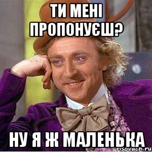 ти мені пропонуєш? ну я ж маленька, Мем Ну давай расскажи (Вилли Вонка)
