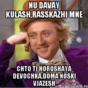 Nu davay Kulash,rasskazhi mne Chto ti horoshaya devochka,doma noski vjazesh, Мем Ну давай расскажи (Вилли Вонка)