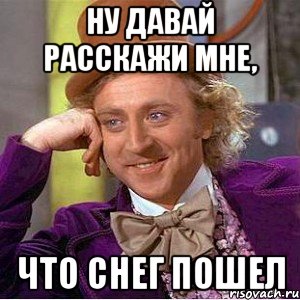 ну давай расскажи мне, что снег пошел, Мем Ну давай расскажи (Вилли Вонка)