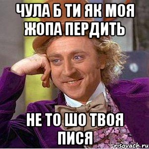 ЧУЛА Б ТИ ЯК МОЯ ЖОПА ПЕРДИТЬ НЕ ТО ШО ТВОЯ ПИСЯ, Мем Ну давай расскажи (Вилли Вонка)