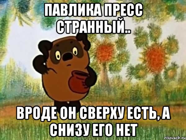 павлика пресс странный.. вроде он сверху есть, а снизу его нет, Мем Винни пух чешет затылок