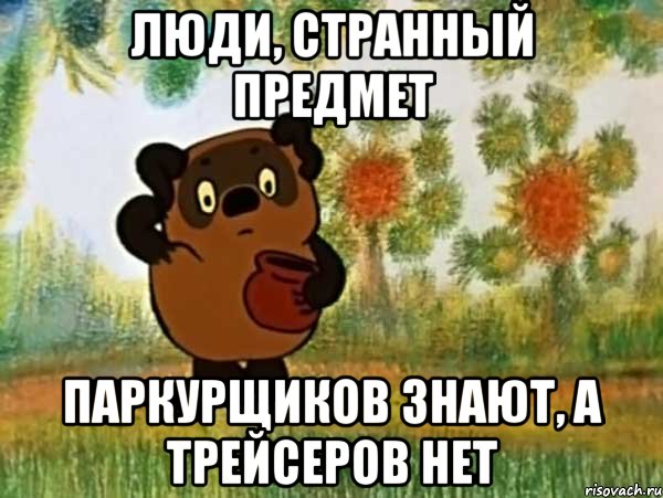 люди, странный предмет паркурщиков знают, а трейсеров нет, Мем Винни пух чешет затылок