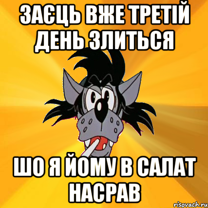 заєць вже третій день злиться шо я йому в салат насрав, Мем Волк