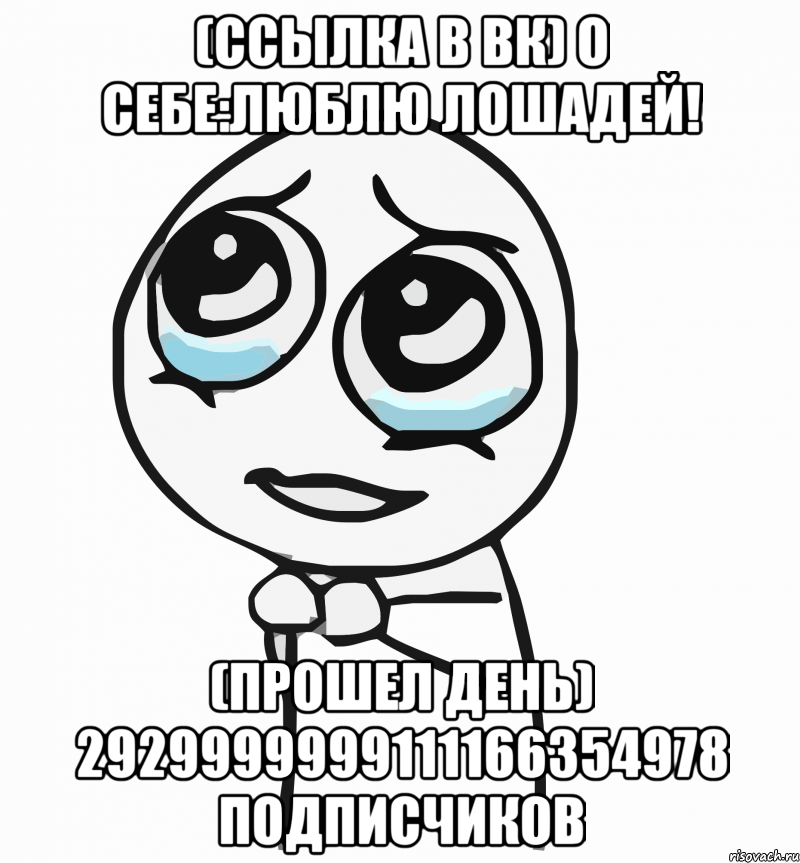 (Ссылка в Вк) О себе:Люблю лошадей! (Прошел день) 2929999999111166354978 подписчиков, Мем  ну пожалуйста (please)