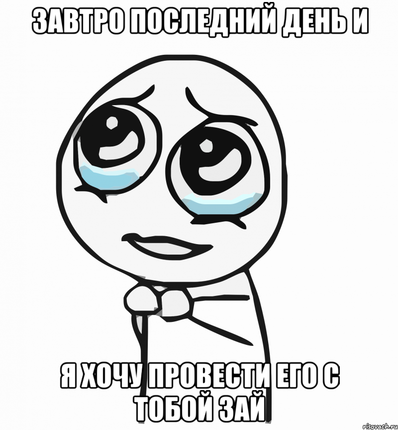 Завтро последний день и Я хочу провести его с тобой зай, Мем  ну пожалуйста (please)