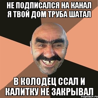 Не подписался на канал я твой дом труба шатал в колодец ссал и калитку не закрывал, Мем Я твой дом труба шатал