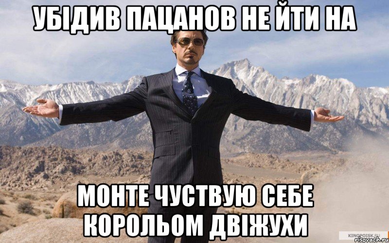 убідив пацанов не йти на монте чуствую себе корольом двіжухи, Мем железный человек