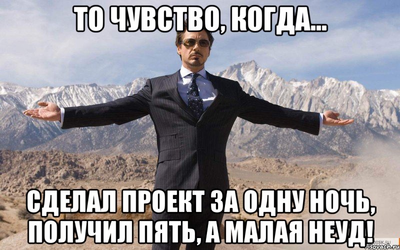 То чувство, когда... сделал проект за одну ночь, получил пять, а Малая неуд!, Мем железный человек